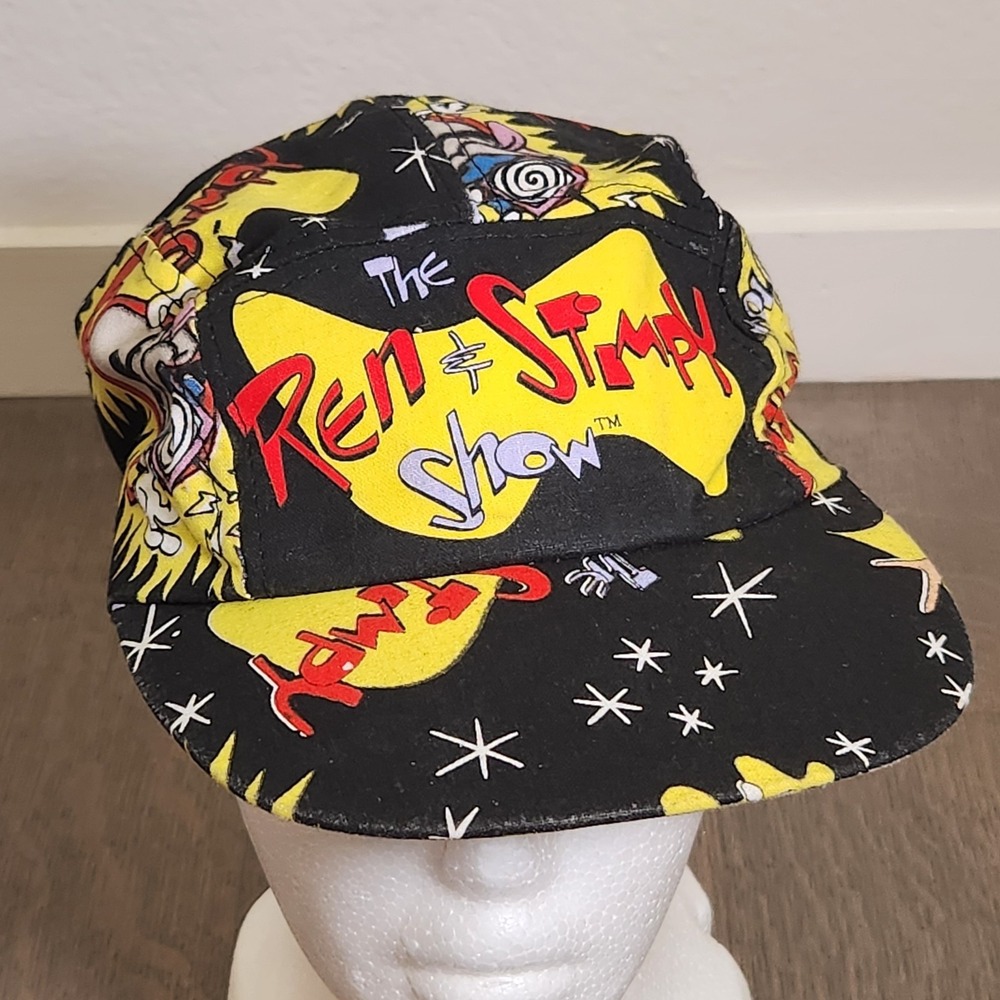 Rare Vintage The Ren & Stimpy Show All Over Print Strapback Hat Cap 90s Cartoon